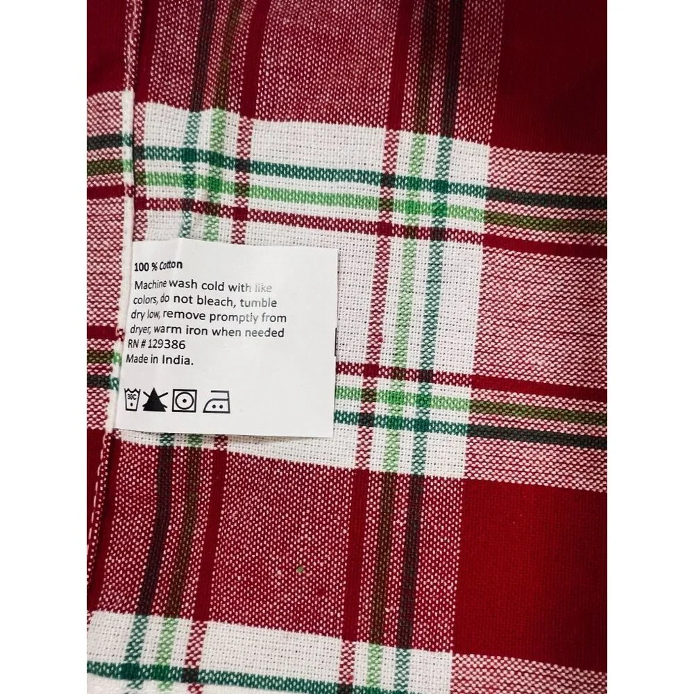 Christmas Red Green Plaid Cotton Kitchen hand Towel hand crochet trim grannycore